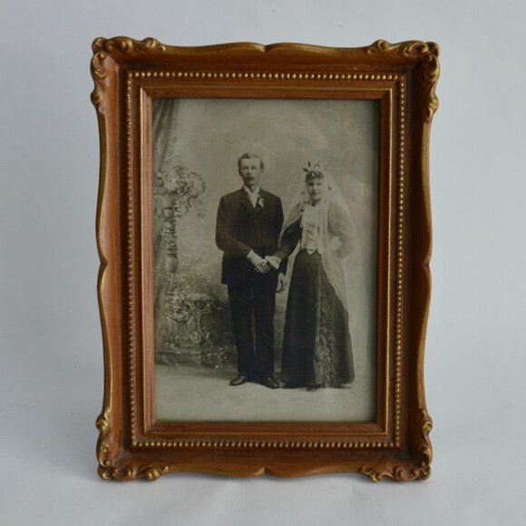 Vintage Bride & Groom Wedding Photo in 1970s Ornate Frame - Picture 1 of 5